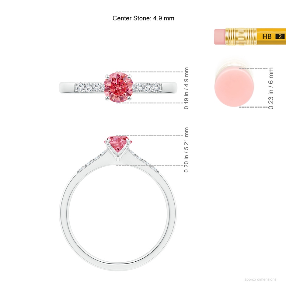 4.9mm AAAA Solitaire Fancy Intense Pink Diamond Tapered Shank Engagement Ring with Accents in P950 Platinum ruler