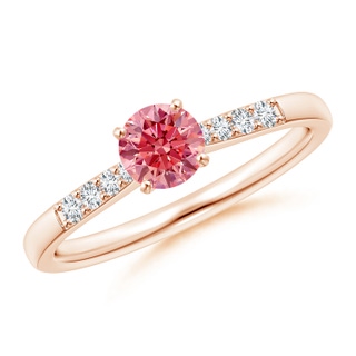 4.9mm AAAA Solitaire Fancy Intense Pink Diamond Tapered Shank Engagement Ring with Accents in Rose Gold
