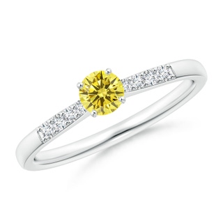 4.1mm AAAA Solitaire Fancy Intense Yellow Diamond Tapered Shank Engagement Ring with Accents in P950 Platinum