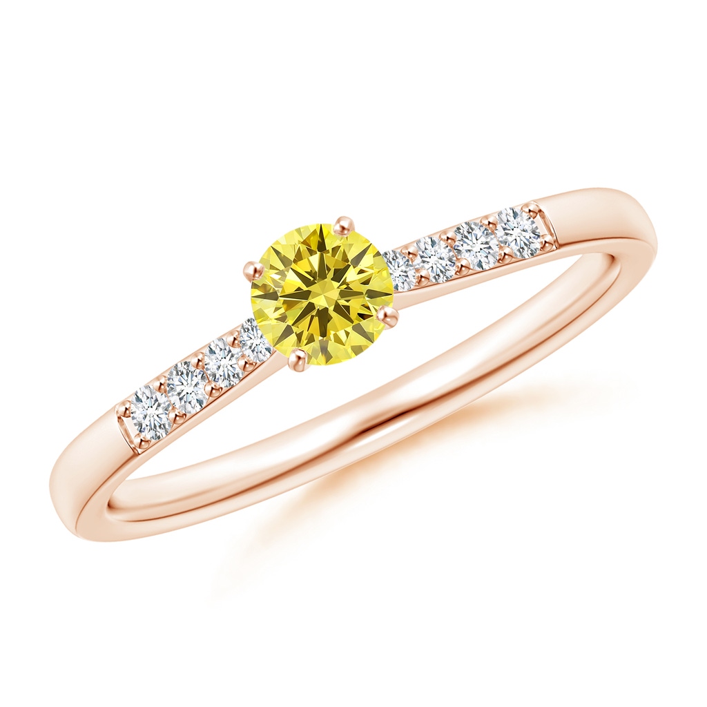 4.1mm AAAA Solitaire Fancy Intense Yellow Diamond Tapered Shank Engagement Ring with Accents in Rose Gold