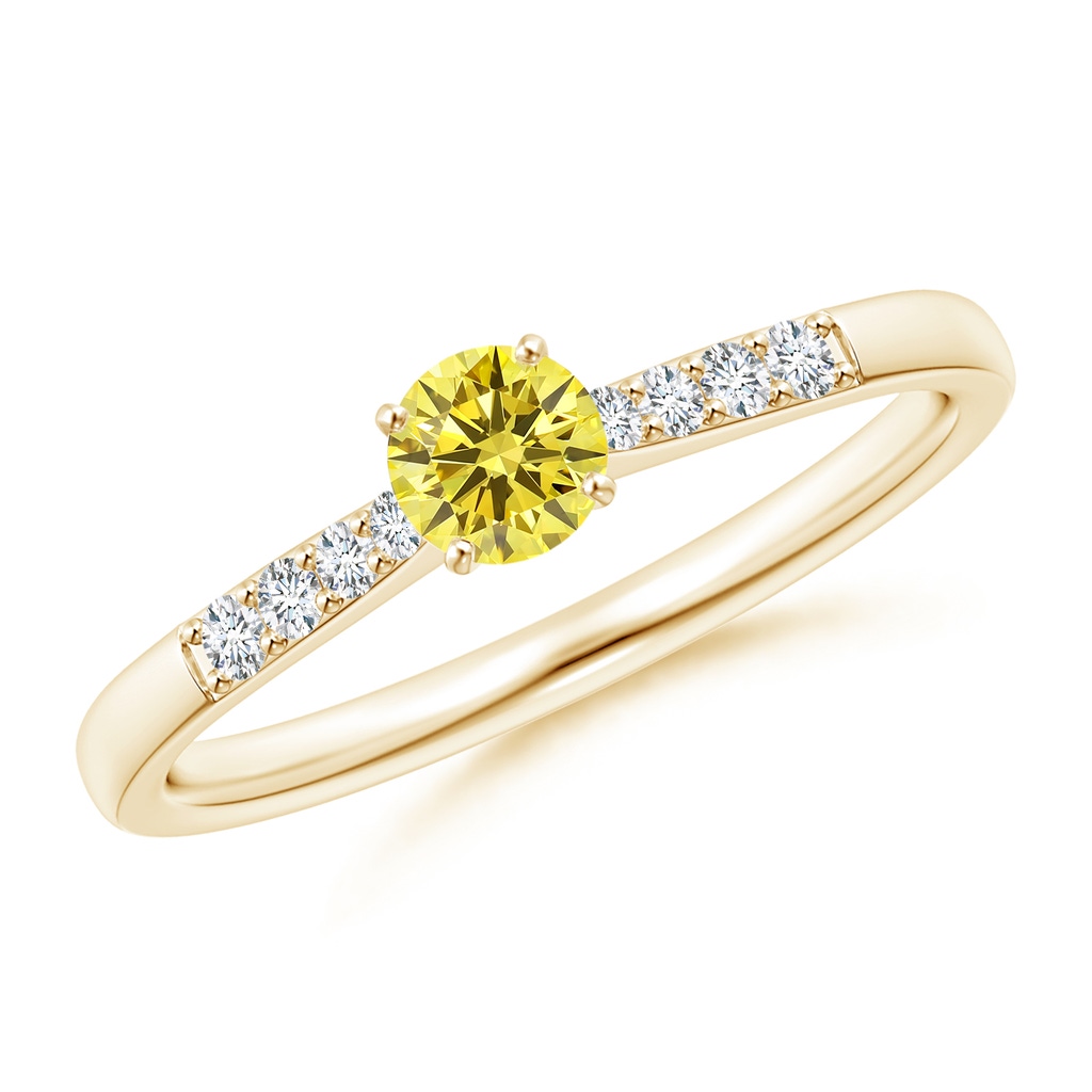 4.1mm AAAA Solitaire Fancy Intense Yellow Diamond Tapered Shank Engagement Ring with Accents in Yellow Gold