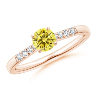 4.9mm AAAA Solitaire Fancy Intense Yellow Diamond Tapered Shank Engagement Ring with Accents in Rose Gold