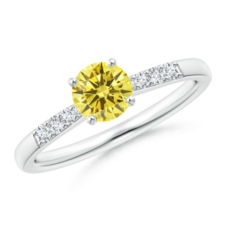 5.6mm AAAA Solitaire Fancy Intense Yellow Diamond Tapered Shank Engagement Ring with Accents in P950 Platinum