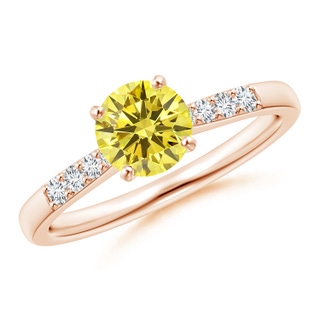 6.1mm AAAA Solitaire Fancy Intense Yellow Diamond Tapered Shank Engagement Ring with Accents in Rose Gold