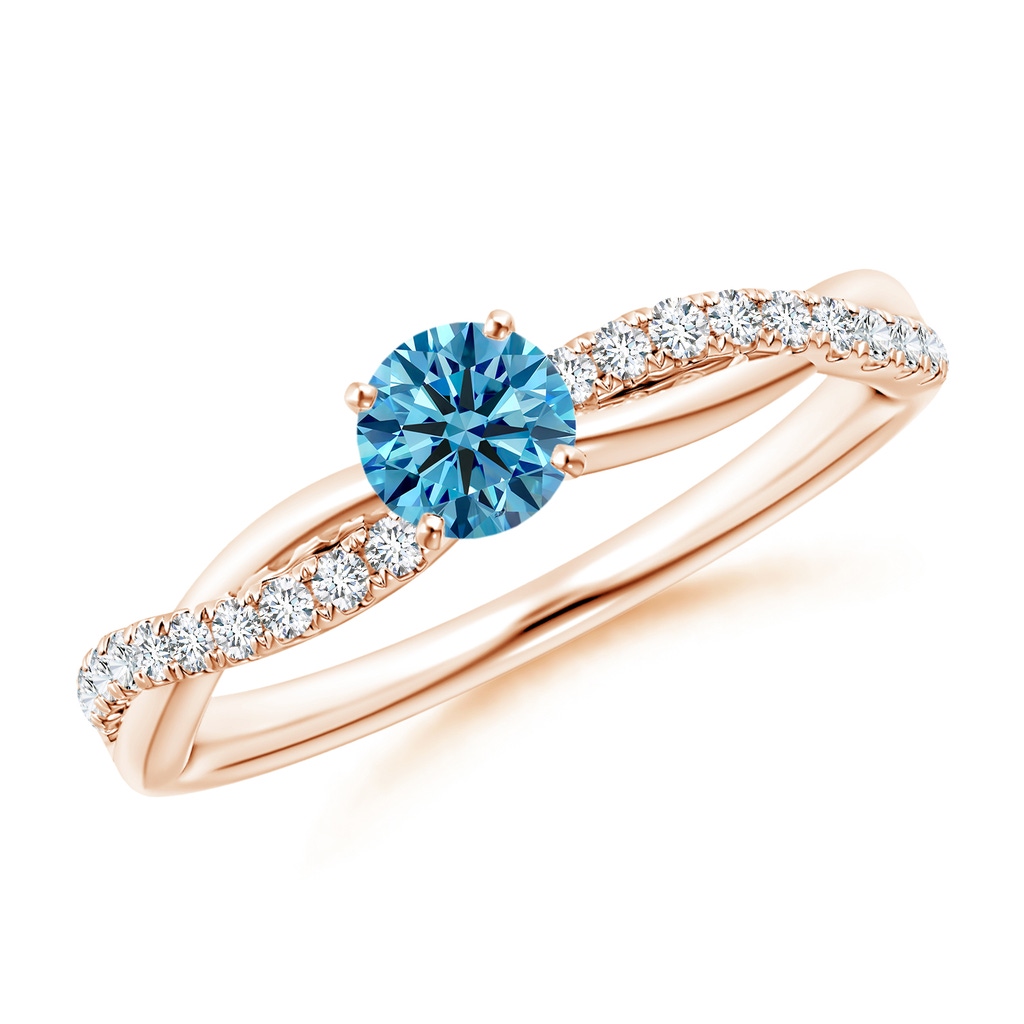 4.5mm AAAA Solitaire Fancy Intense Blue Diamond Twist Shank Engagement Ring with Accents in Rose Gold