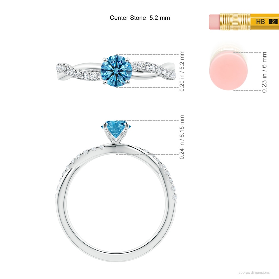 5.2mm AAAA Solitaire Fancy Intense Blue Diamond Twist Shank Engagement Ring with Accents in P950 Platinum ruler