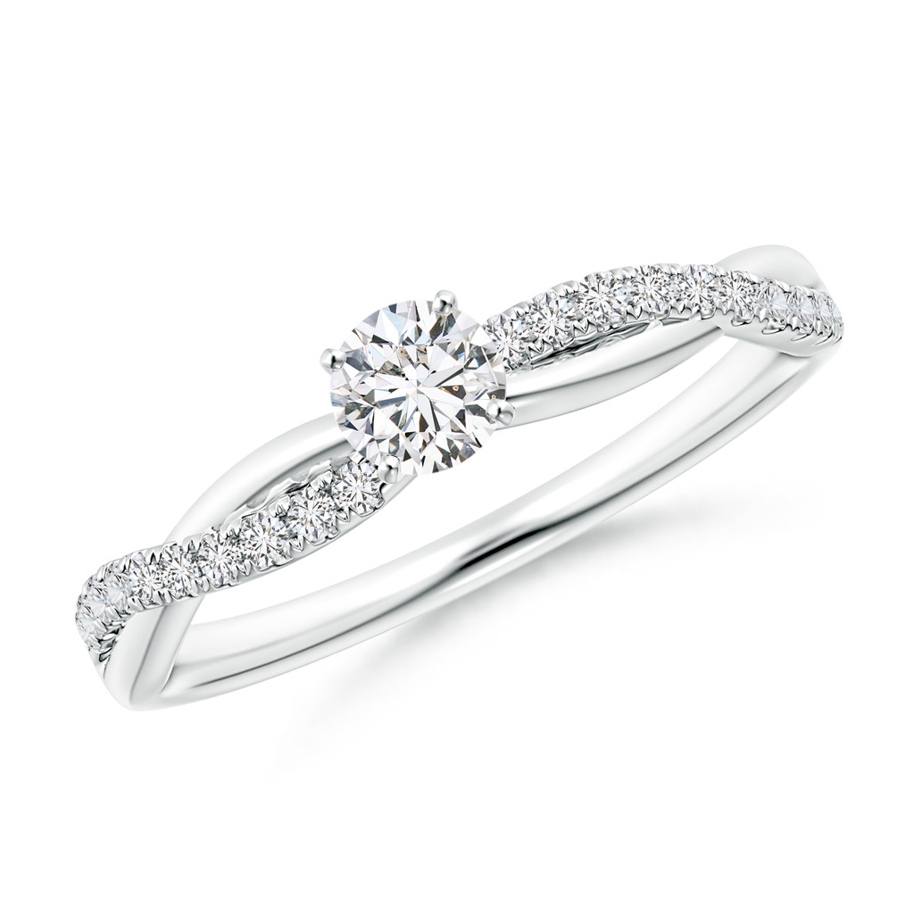 3.8mm HSI2 Solitaire Diamond Twist Shank Engagement Ring with Accents in White Gold