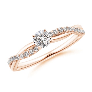 3.8mm IJI1I2 Solitaire Diamond Twist Shank Engagement Ring with Accents in Rose Gold
