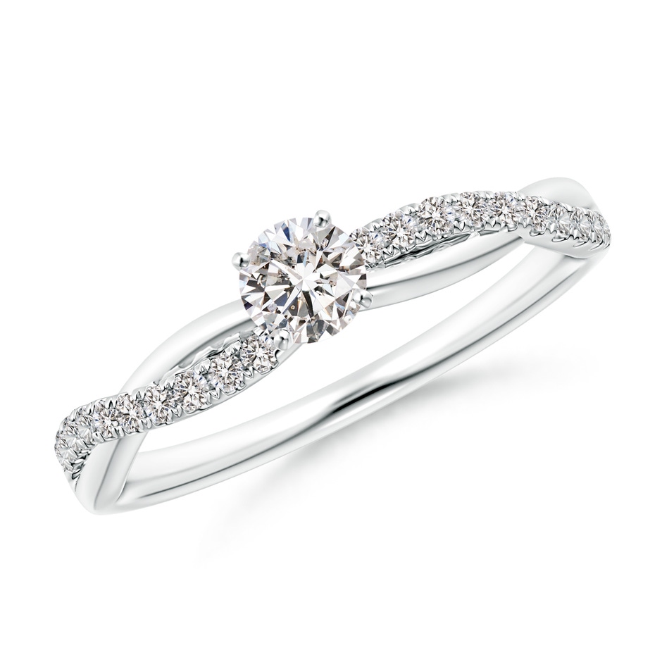 3.8mm IJI1I2 Solitaire Diamond Twist Shank Engagement Ring with Accents in White Gold 
