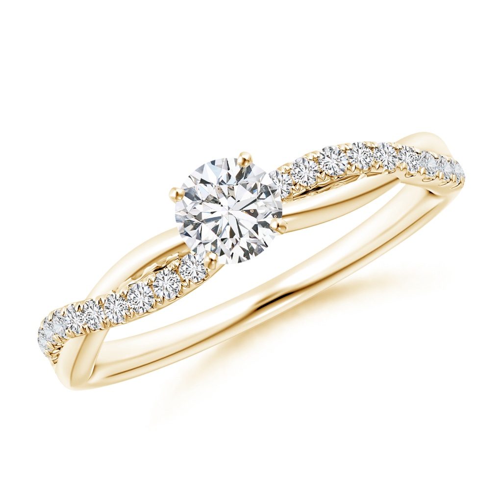 4.5mm HSI2 Solitaire Diamond Twist Shank Engagement Ring with Accents in Yellow Gold