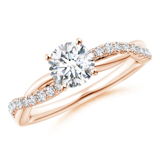 6mm GVS2 Solitaire Diamond Twist Shank Engagement Ring with Accents in 10K Rose Gold