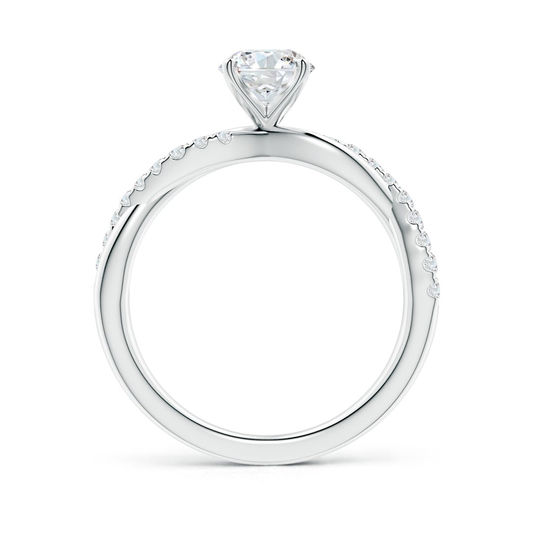 6mm GVS2 Solitaire Diamond Twist Shank Engagement Ring with Accents in White Gold - side 1