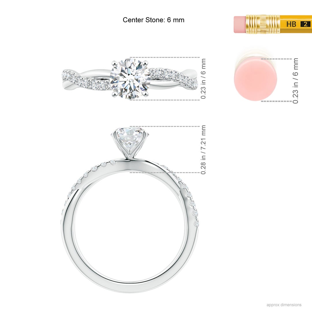 6mm GVS2 Solitaire Diamond Twist Shank Engagement Ring with Accents in White Gold - ruler