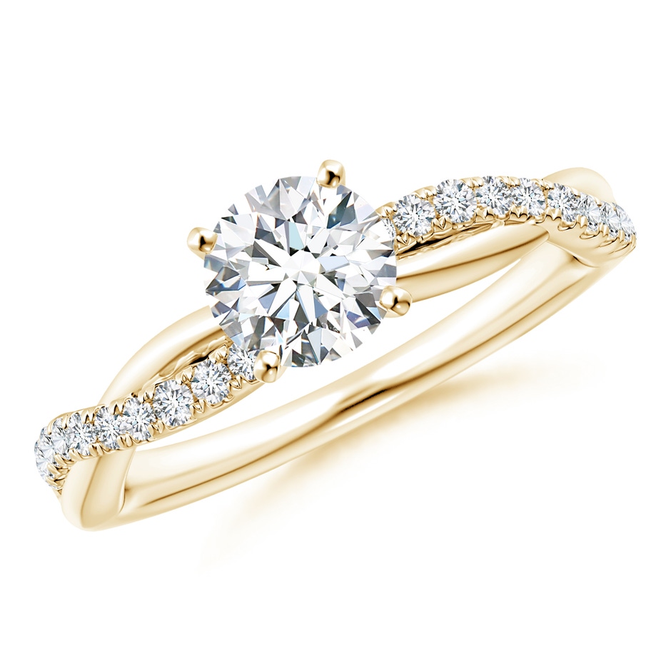 6mm GVS2 Solitaire Diamond Twist Shank Engagement Ring with Accents in Yellow Gold 