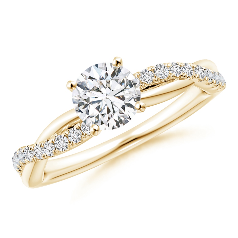 6mm HSI2 Solitaire Diamond Twist Shank Engagement Ring with Accents in Yellow Gold 