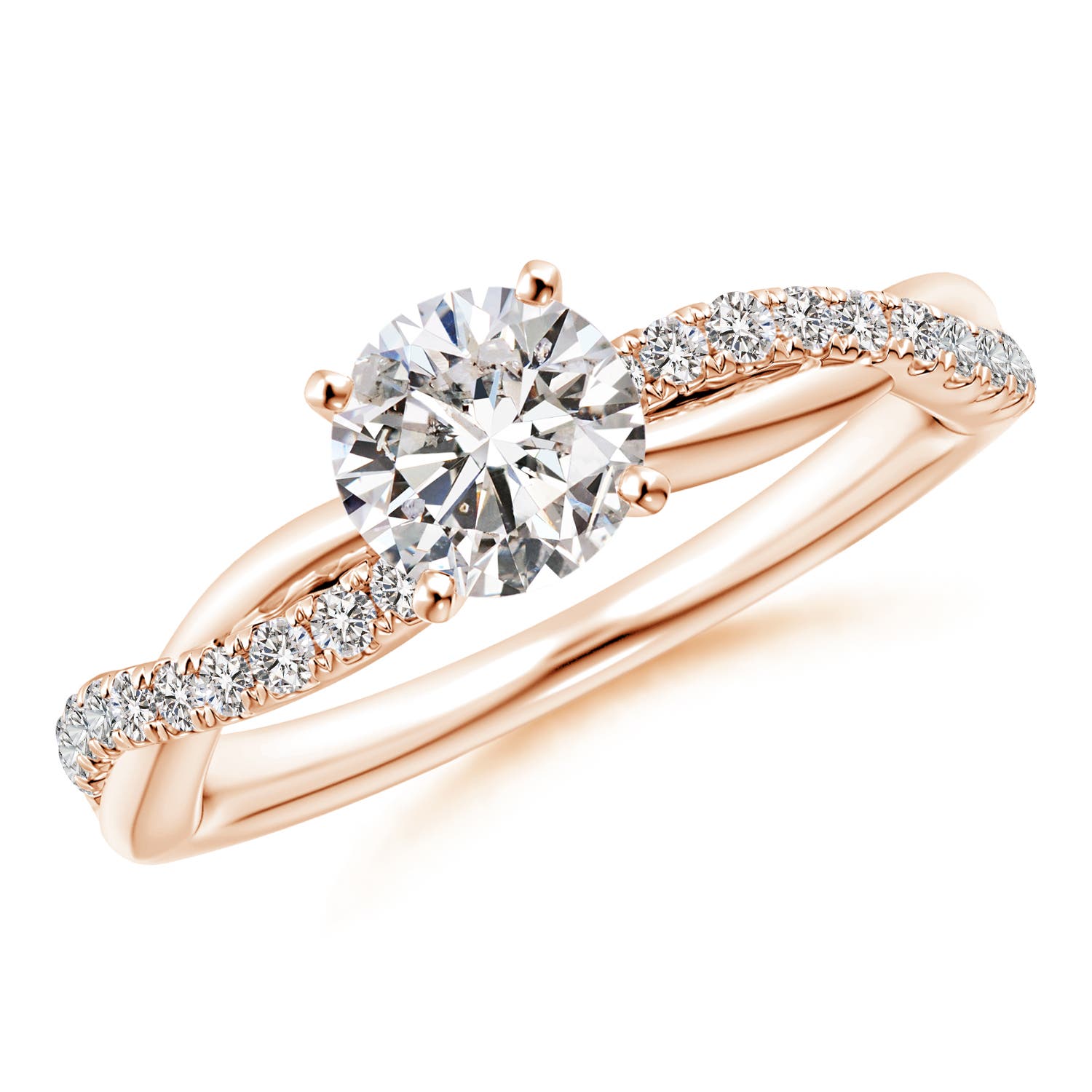 6mm IJI1I2 Solitaire Diamond Twist Shank Engagement Ring with Accents in Rose Gold