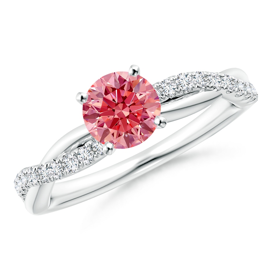 6mm AAAA Solitaire Fancy Intense Pink Diamond Twist Shank Engagement Ring with Accents in P950 Platinum 