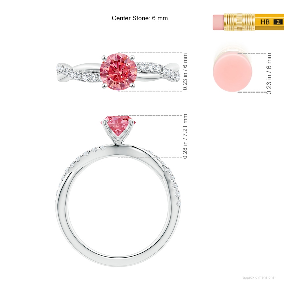 6mm AAAA Solitaire Fancy Intense Pink Diamond Twist Shank Engagement Ring with Accents in P950 Platinum ruler