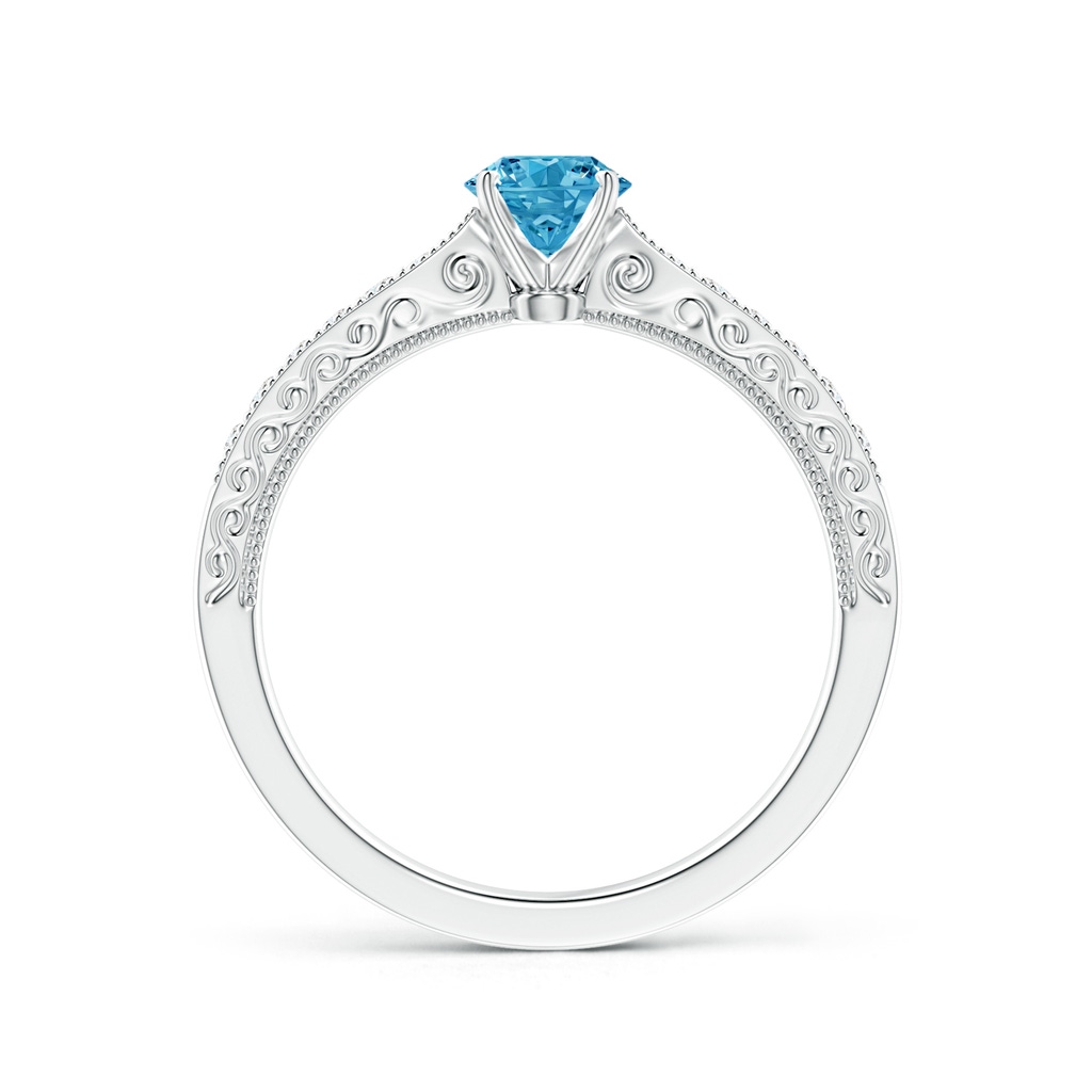 4.6mm AAAA Fancy Intense Blue Diamond Solitaire Engraved Engagement Ring with Accents in P950 Platinum - side 199