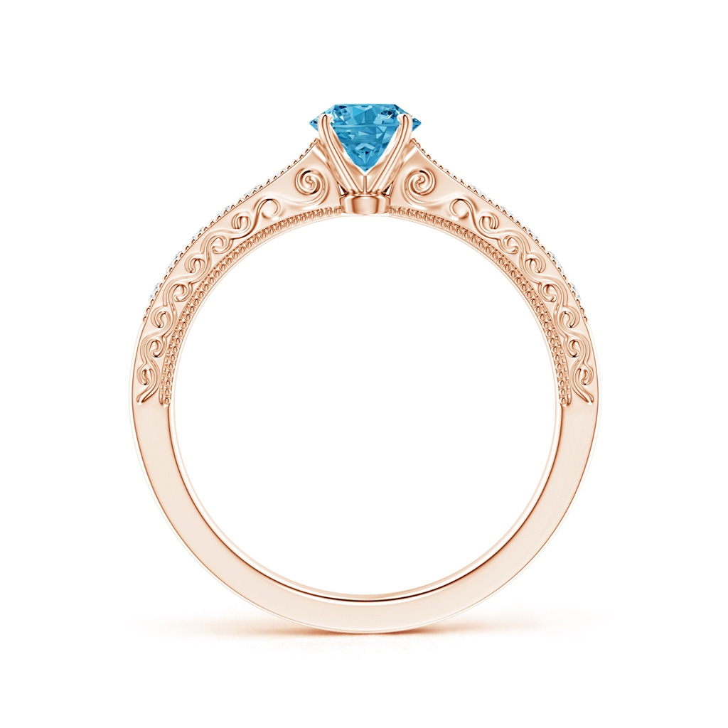 4.6mm AAAA Fancy Intense Blue Diamond Solitaire Engraved Engagement Ring with Accents in Rose Gold - side 199