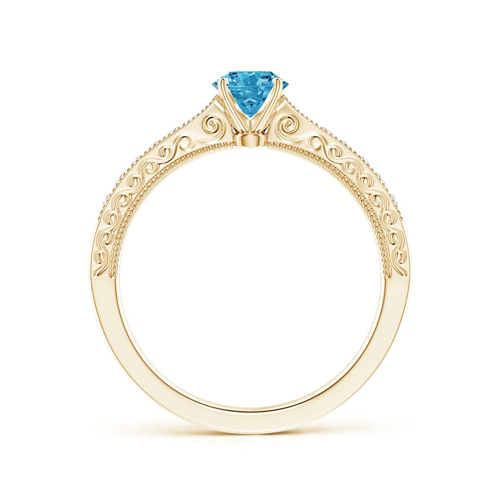4.6mm AAAA Fancy Intense Blue Diamond Solitaire Engraved Engagement Ring with Accents in Yellow Gold - side 199