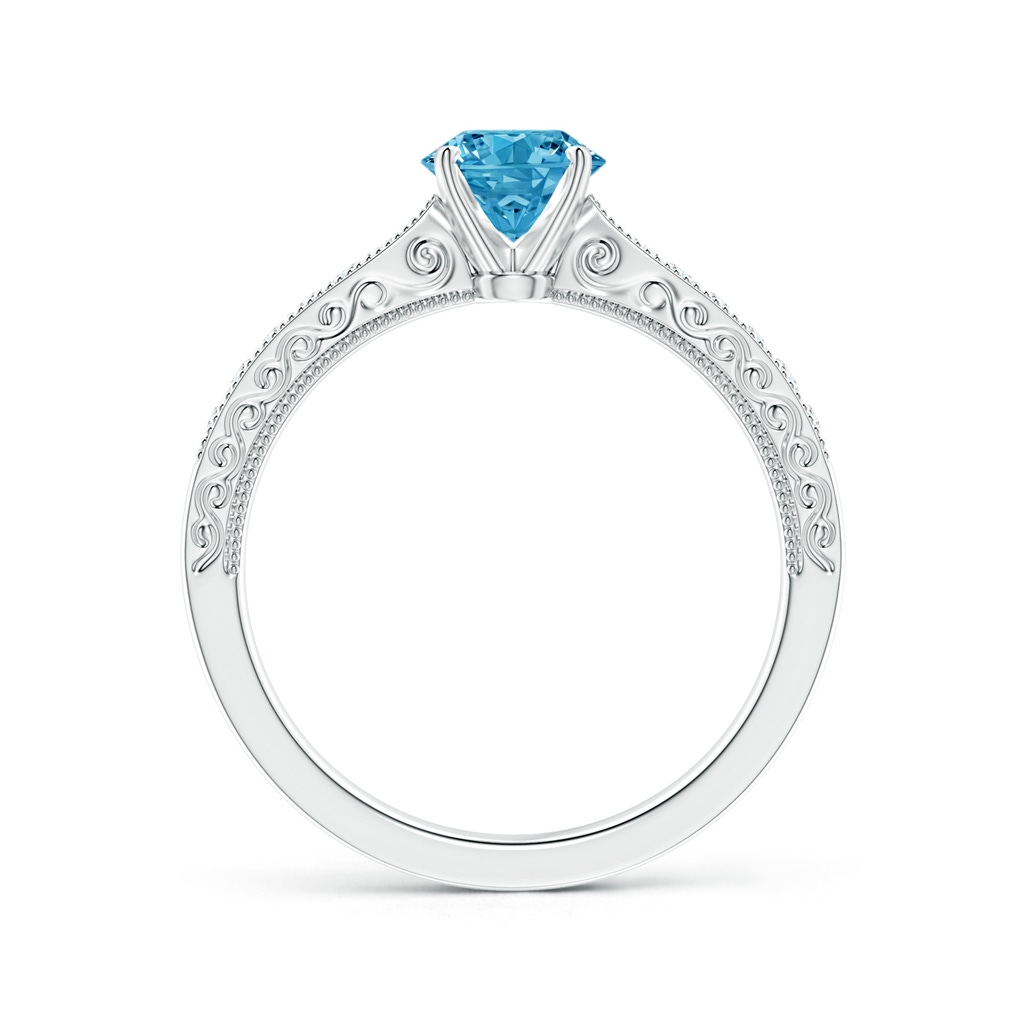 5.4mm AAAA Fancy Intense Blue Diamond Solitaire Engraved Engagement Ring with Accents in White Gold - side 199