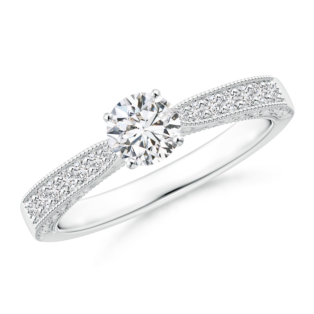 4.6mm HSI2 Diamond Solitaire Engraved Engagement Ring with Accents in White Gold