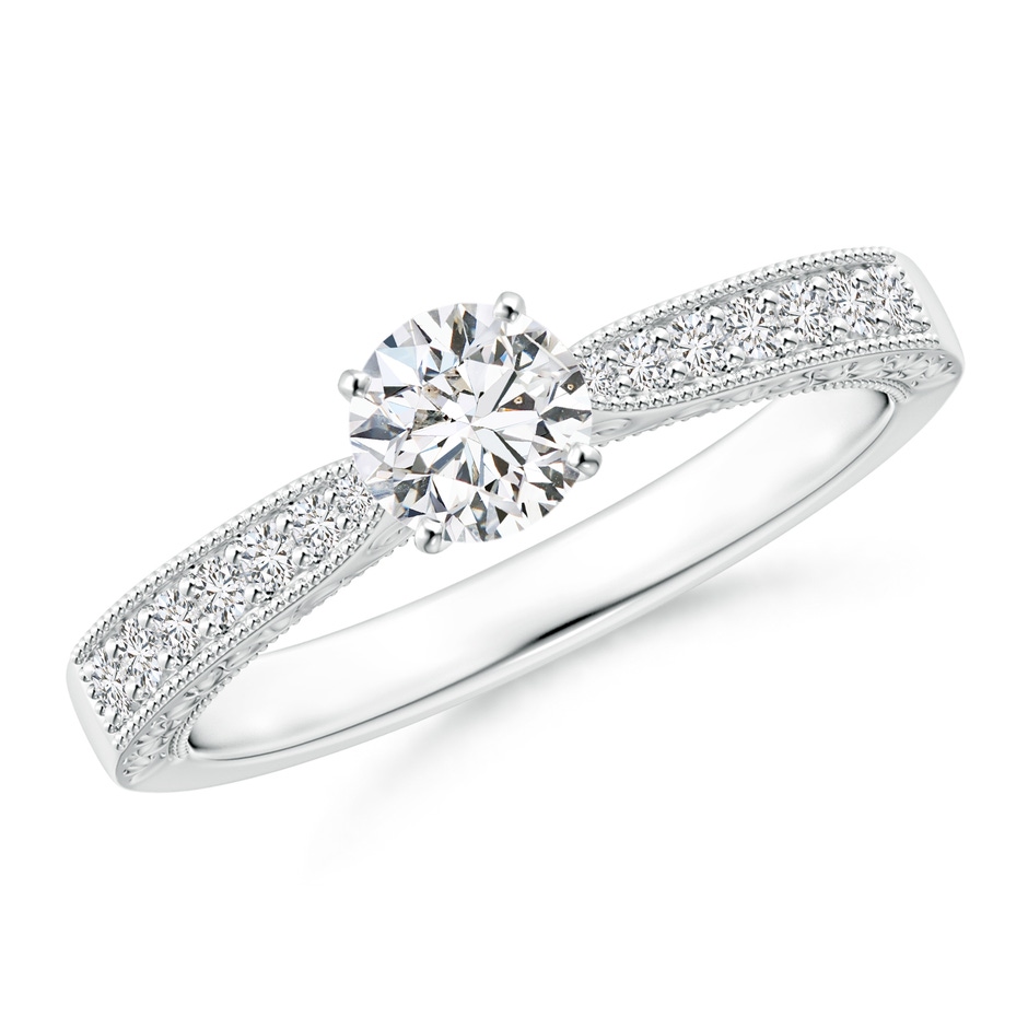 4.6mm HSI2 Diamond Solitaire Engraved Engagement Ring with Accents in White Gold 