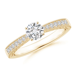 4.6mm HSI2 Diamond Solitaire Engraved Engagement Ring with Accents in Yellow Gold