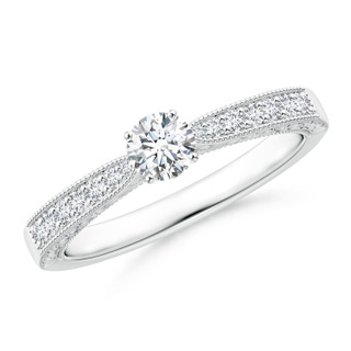 4mm GVS2 Diamond Solitaire Engraved Engagement Ring with Accents in White Gold