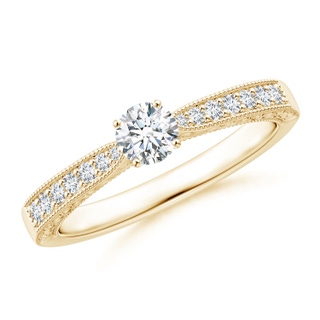 4mm GVS2 Diamond Solitaire Engraved Engagement Ring with Accents in Yellow Gold