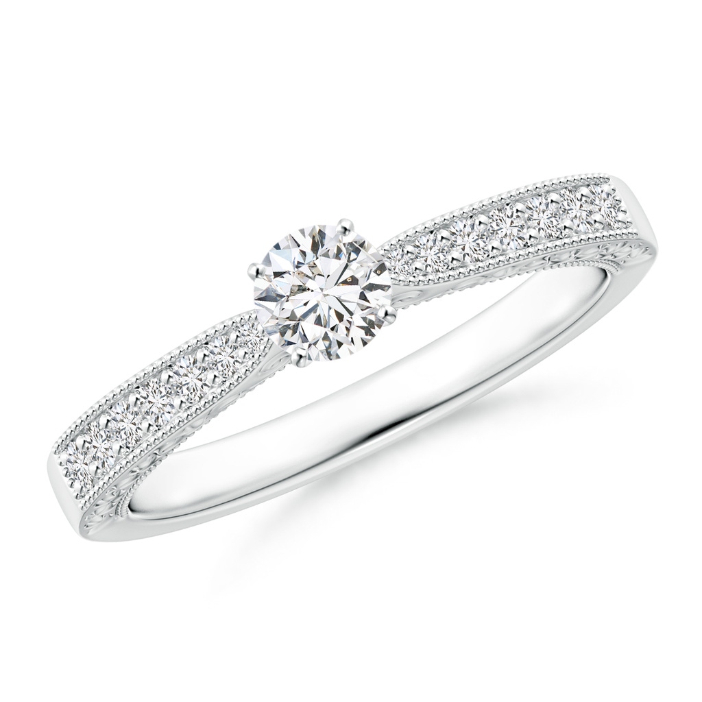 4mm HSI2 Diamond Solitaire Engraved Engagement Ring with Accents in P950 Platinum 