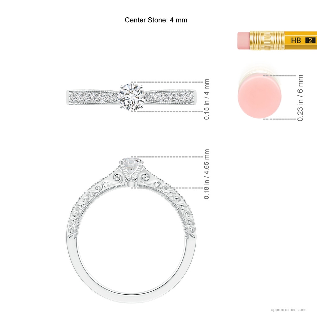 4mm HSI2 Diamond Solitaire Engraved Engagement Ring with Accents in P950 Platinum Ruler