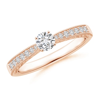 4mm HSI2 Diamond Solitaire Engraved Engagement Ring with Accents in Rose Gold