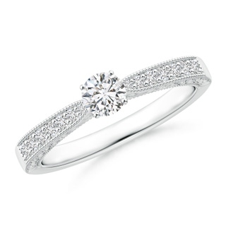 4mm HSI2 Diamond Solitaire Engraved Engagement Ring with Accents in White Gold