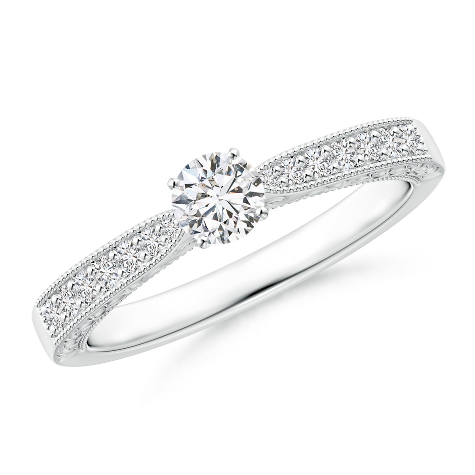4mm HSI2 Diamond Solitaire Engraved Engagement Ring with Accents in White Gold 