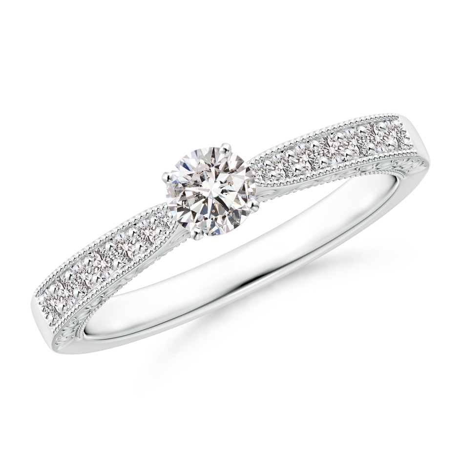 4mm IJI1I2 Diamond Solitaire Engraved Engagement Ring with Accents in White Gold 