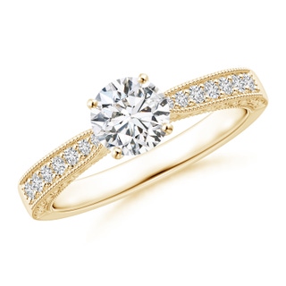 5.4mm HSI2 Diamond Solitaire Engraved Engagement Ring with Accents in Yellow Gold