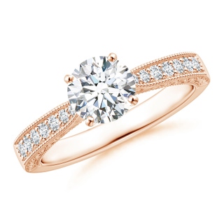 6.1mm GVS2 Diamond Solitaire Engraved Engagement Ring with Accents in 10K Rose Gold