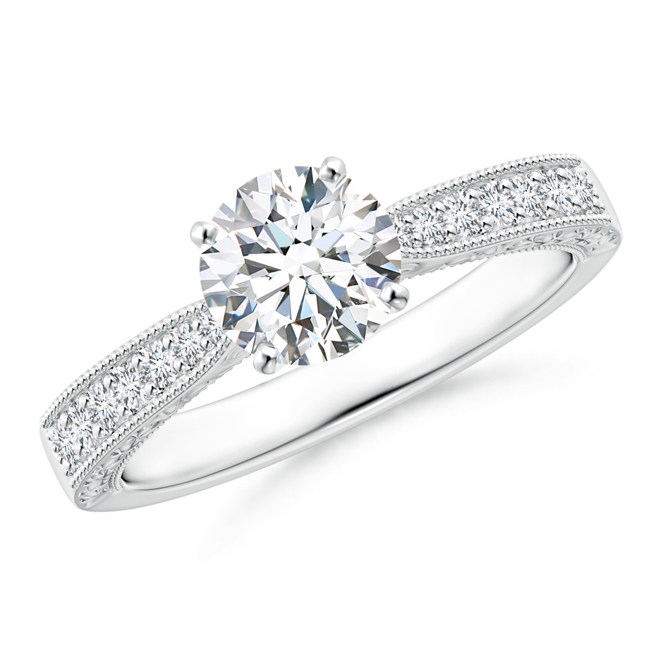 6.1mm GVS2 Diamond Solitaire Engraved Engagement Ring with Accents in White Gold 