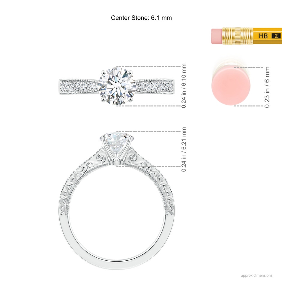 6.1mm GVS2 Diamond Solitaire Engraved Engagement Ring with Accents in White Gold ruler