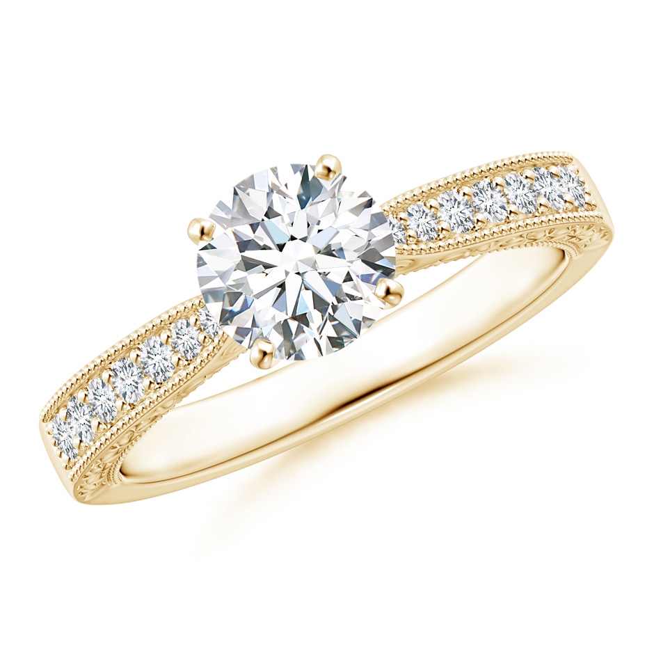 6.1mm GVS2 Diamond Solitaire Engraved Engagement Ring with Accents in Yellow Gold 