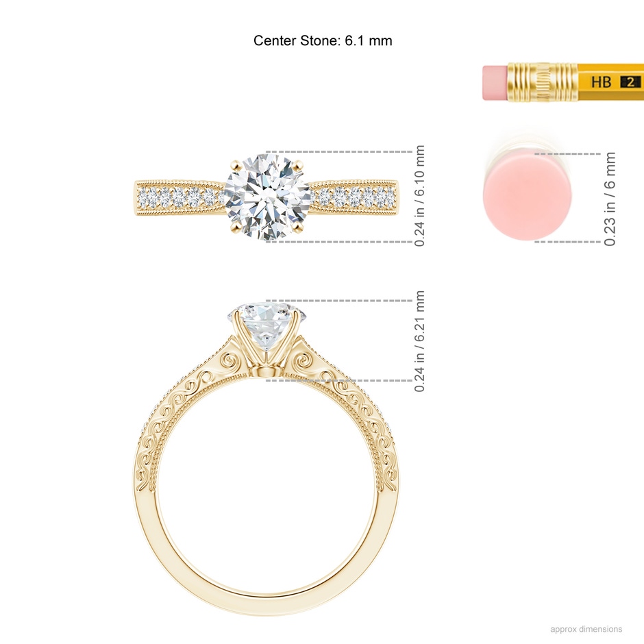 6.1mm GVS2 Diamond Solitaire Engraved Engagement Ring with Accents in Yellow Gold ruler