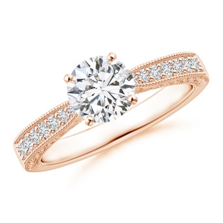 6.1mm HSI2 Diamond Solitaire Engraved Engagement Ring with Accents in Rose Gold