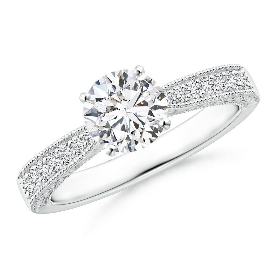 6.1mm HSI2 Diamond Solitaire Engraved Engagement Ring with Accents in White Gold 