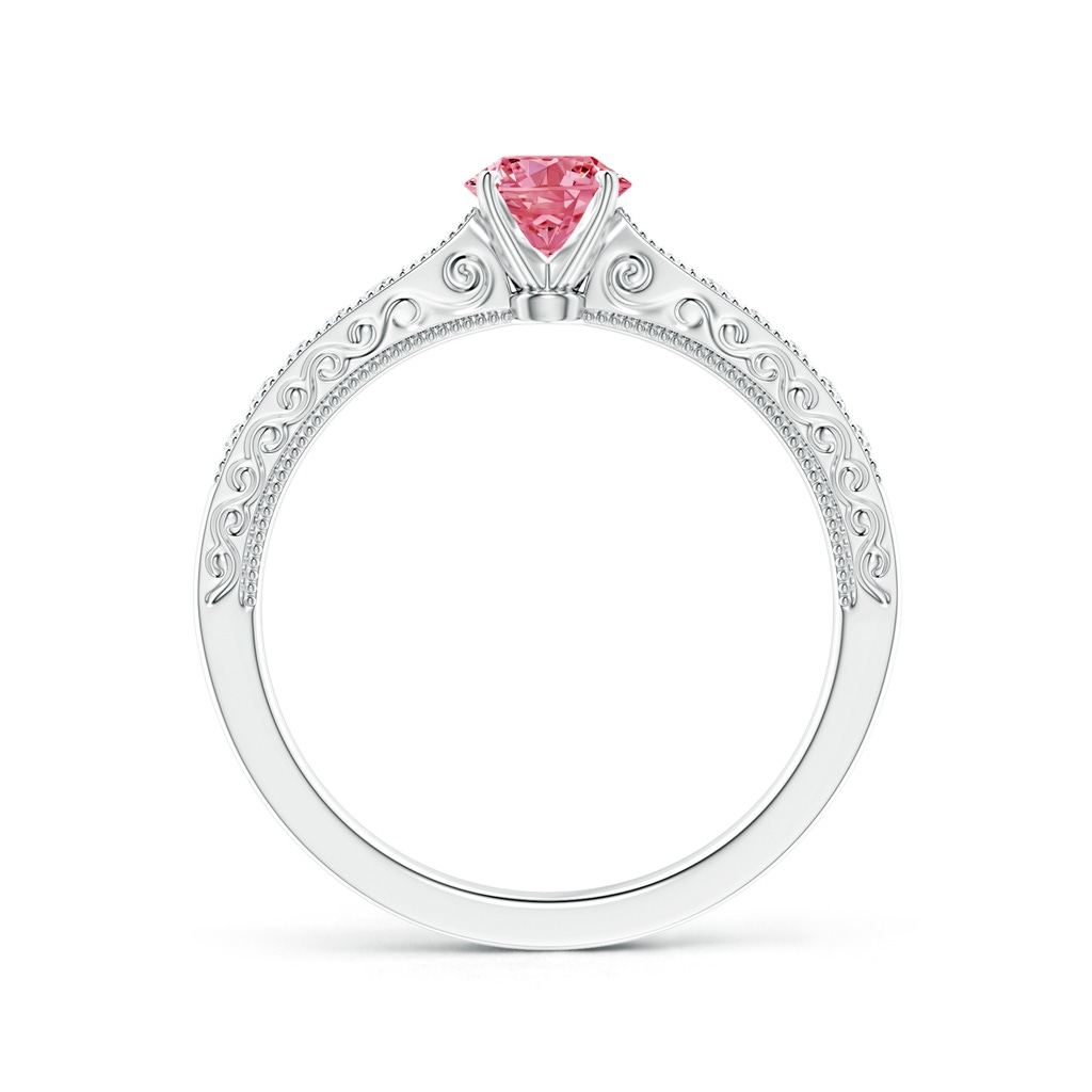 4.6mm AAAA Fancy Intense Pink Diamond Solitaire Engraved Engagement Ring with Accents in P950 Platinum - side 199