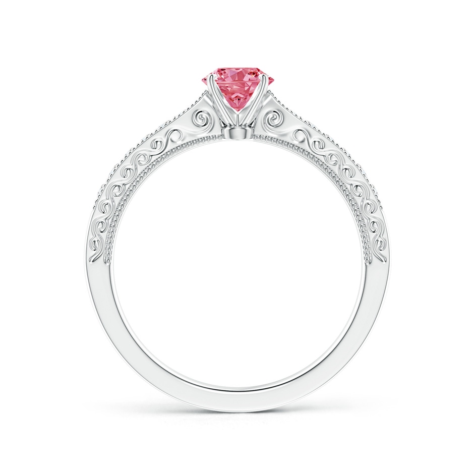 4.6mm AAAA Fancy Intense Pink Diamond Solitaire Engraved Engagement Ring with Accents in P950 Platinum side 199