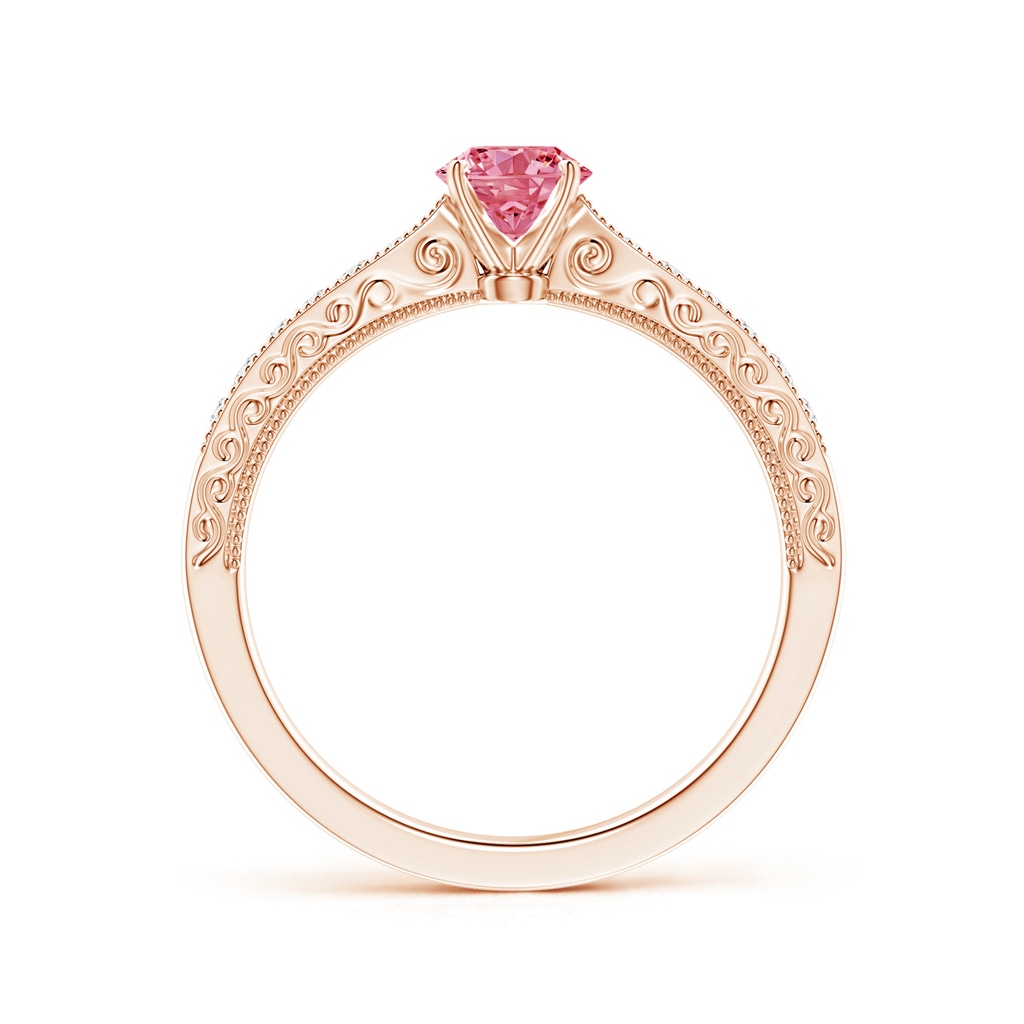 4.6mm AAAA Fancy Intense Pink Diamond Solitaire Engraved Engagement Ring with Accents in Rose Gold - side 199