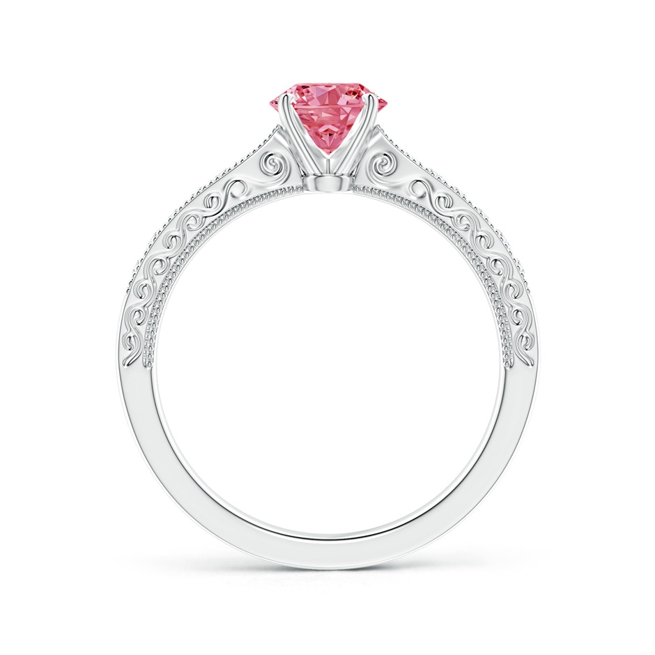 5.4mm AAAA Fancy Intense Pink Diamond Solitaire Engraved Engagement Ring with Accents in 18K White Gold side 199