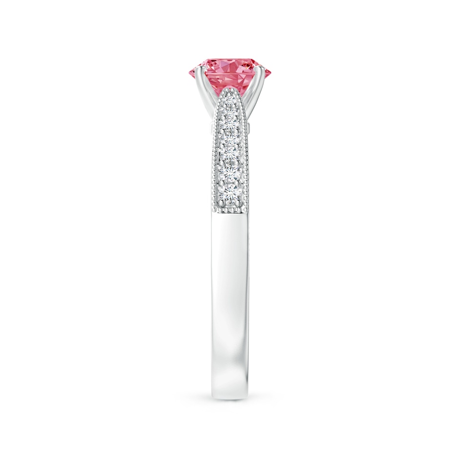 5.4mm AAAA Fancy Intense Pink Diamond Solitaire Engraved Engagement Ring with Accents in 18K White Gold side 299